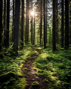 清晨逆光森林风景摄影图片